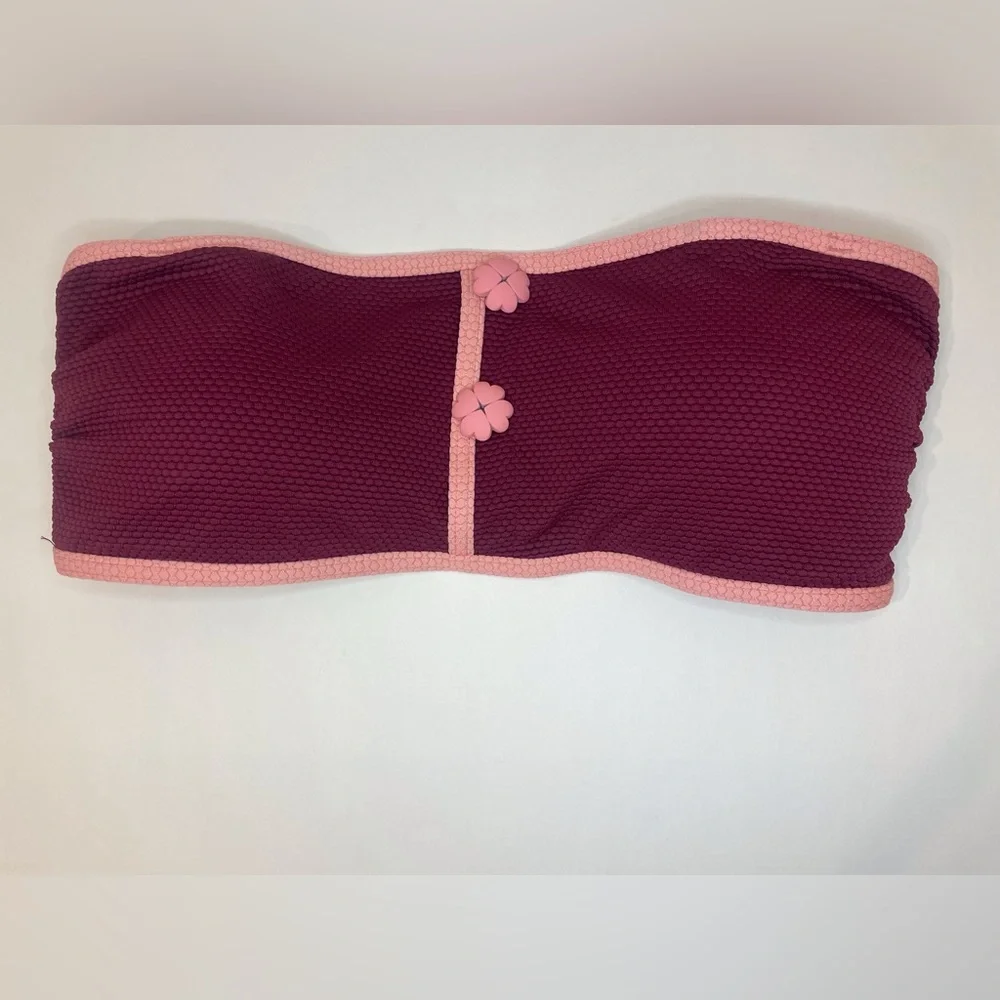 kate spade Women’s Burgundy Bandeau with Pink Trim Swimsuit Top‎ Size M